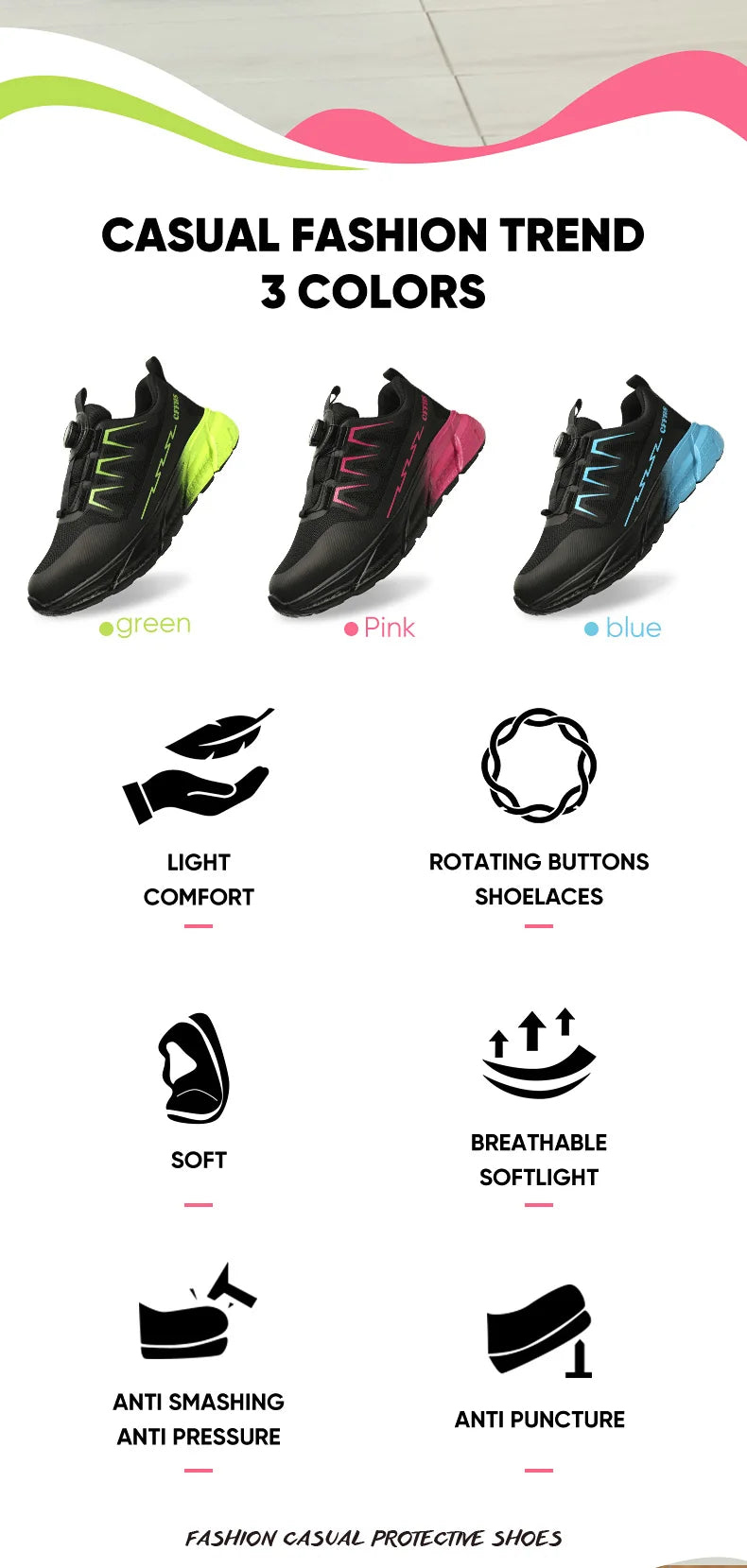 Rotating Buttons Work Safety Shoes For Women Men Steel Toe Shoes Puncture-Proof Women Work Sneakers Lightweight Protective Shoes