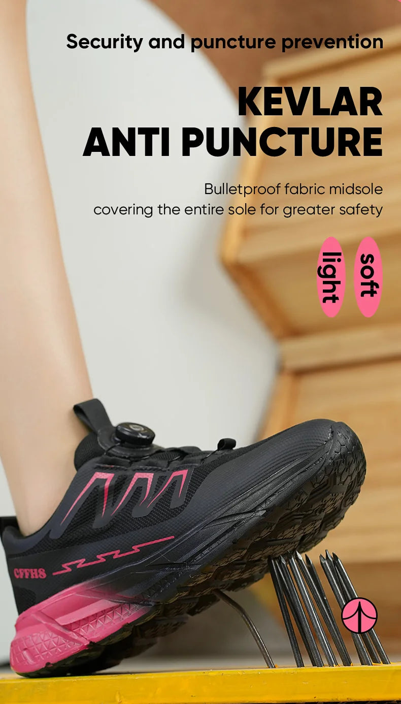 Rotating Buttons Work Safety Shoes For Women Men Steel Toe Shoes Puncture-Proof Women Work Sneakers Lightweight Protective Shoes