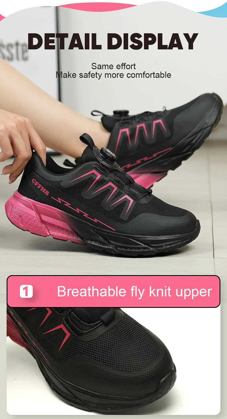 Rotating Buttons Work Safety Shoes For Women Men Steel Toe Shoes Puncture-Proof Women Work Sneakers Lightweight Protective Shoes